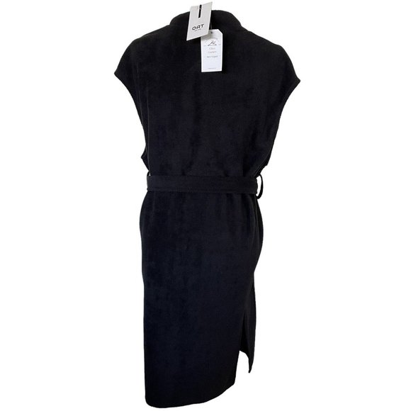 OAT Long Vest Womens Size XS Black Belted Side Slits NEW - Picture 4 of 9